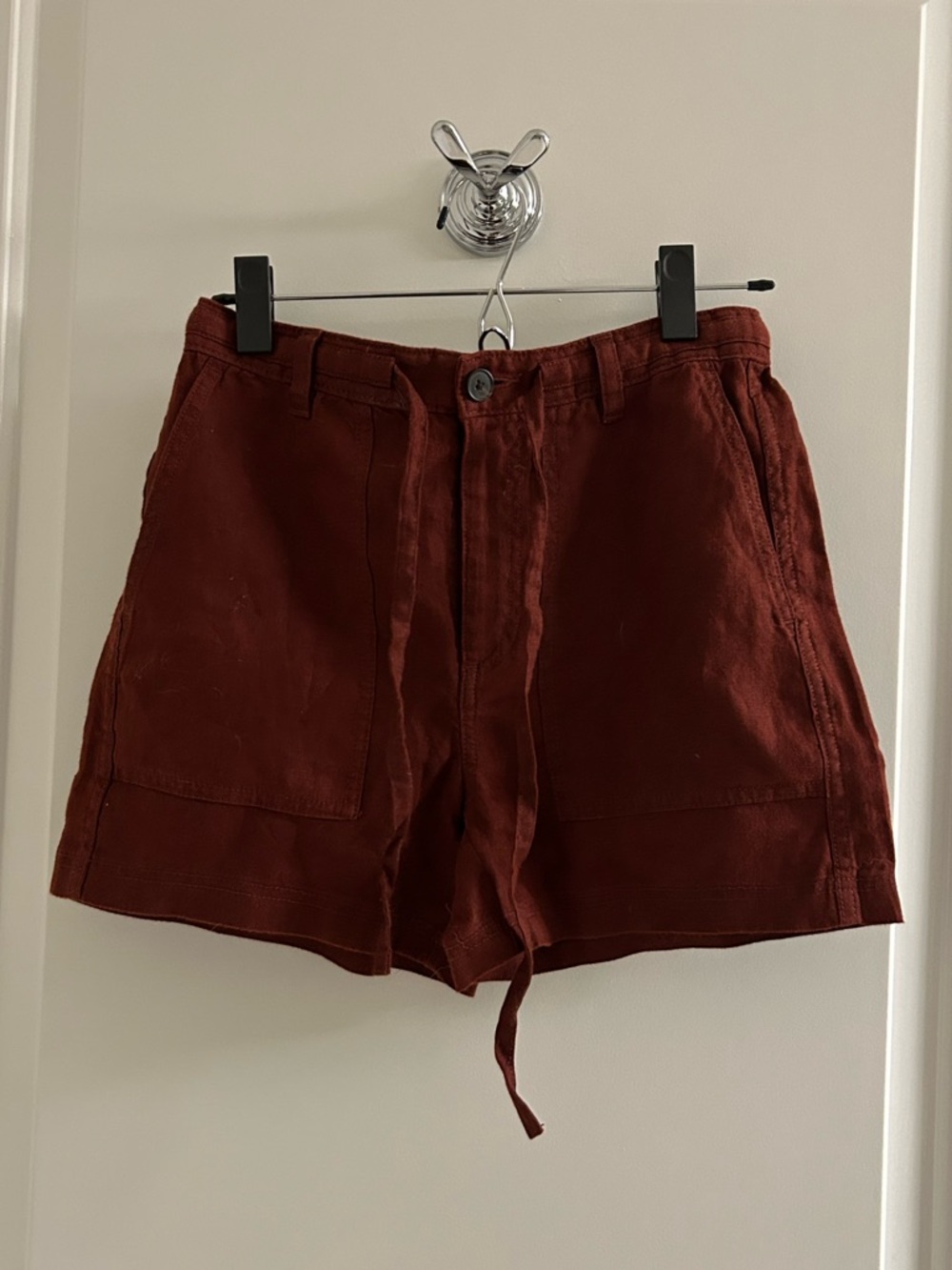 Madewell Brick Red Drawstring Linen Blend Shorts NWT